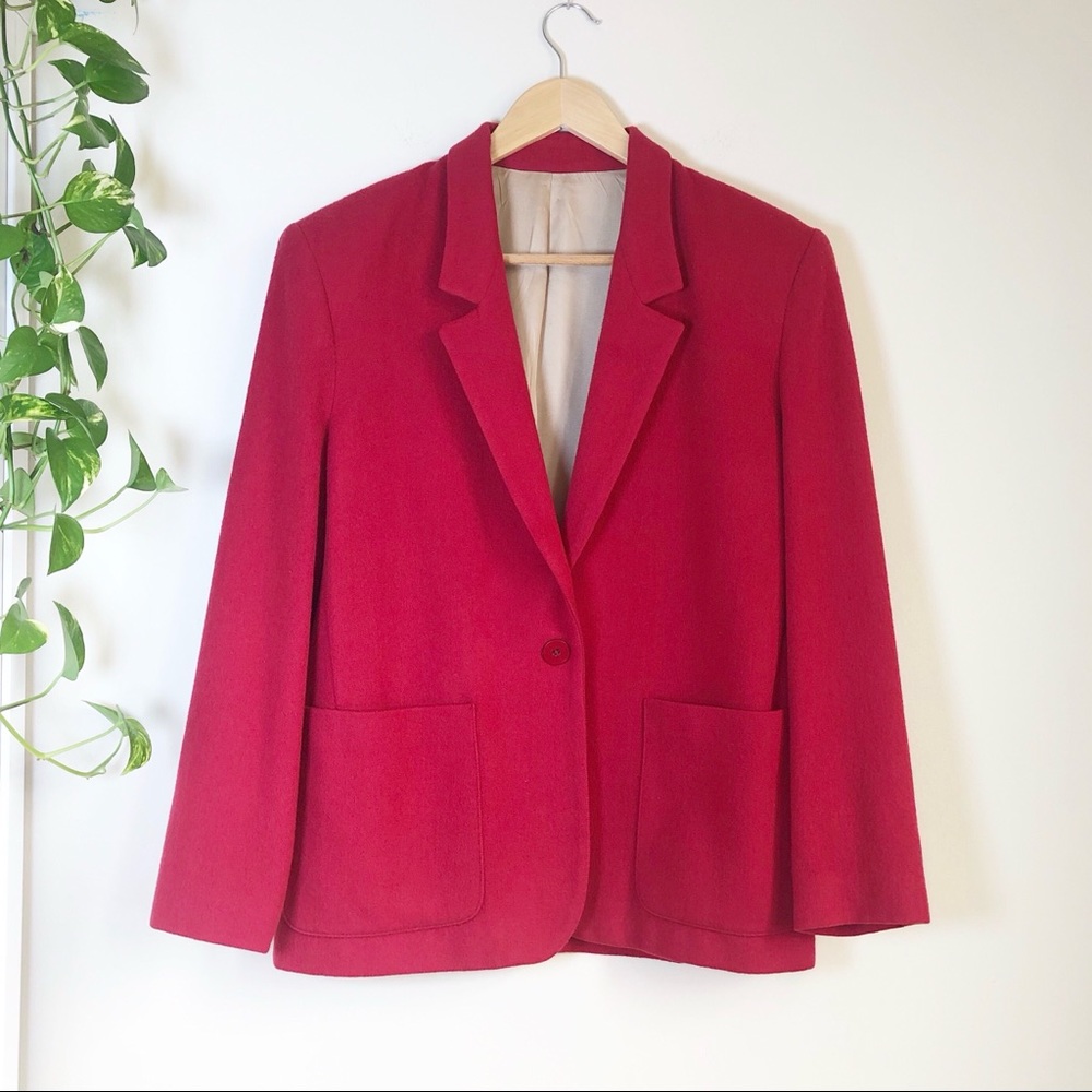 VTG 90s Lands End 100% Wool Red Oversized Blazer 4P
